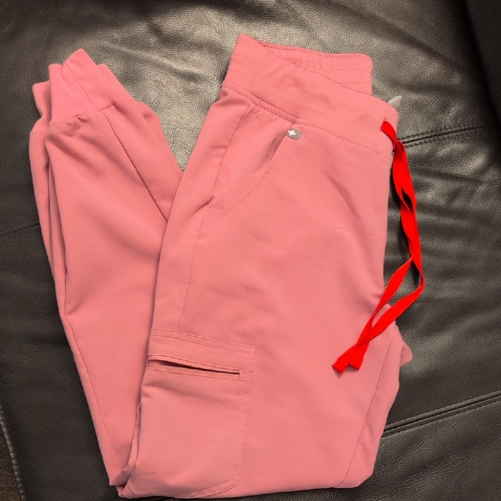 Figs Women's Chalk Pink Jogger Pants with Red Drawstring